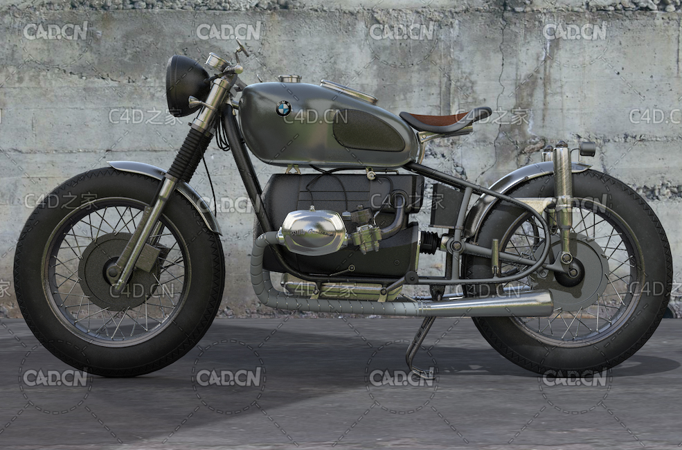 宝马摩托车C4D模型bmw-r80-mobster