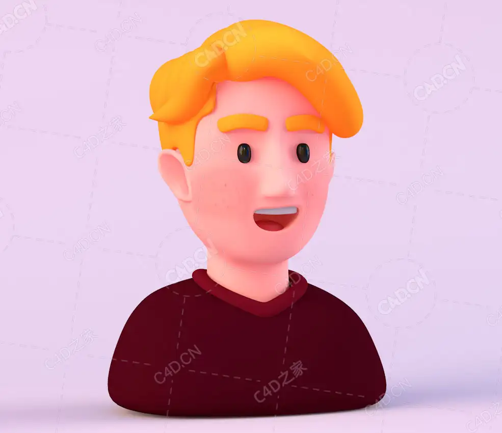 国外男人卡通头像C4D模型Western Man