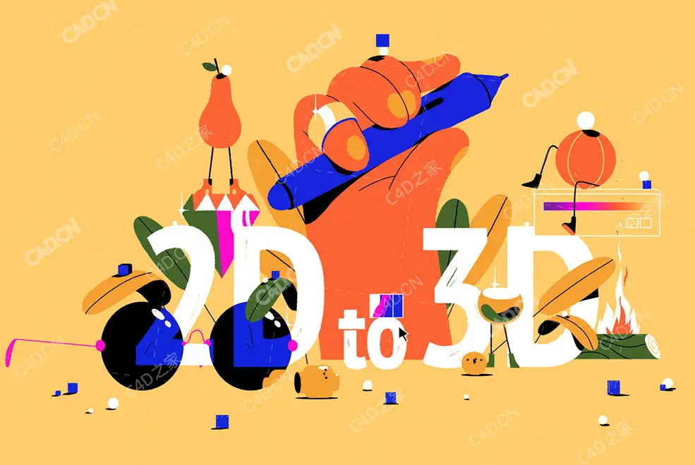 C4D建模贴图材质动画灯光渲染教程Motion Design School - 2D to 3D with Cinema 4D