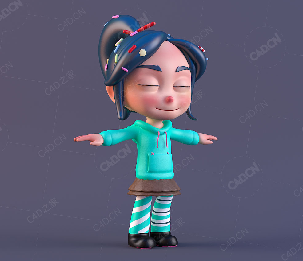 可爱的马尾辫小女孩卡通人物角色C4D模型vanellope von schweetz