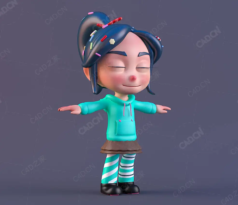 可爱的马尾辫小女孩卡通人物角色C4D模型vanellope von schweetz - C4D之家 - C4D-拷贝.jpg