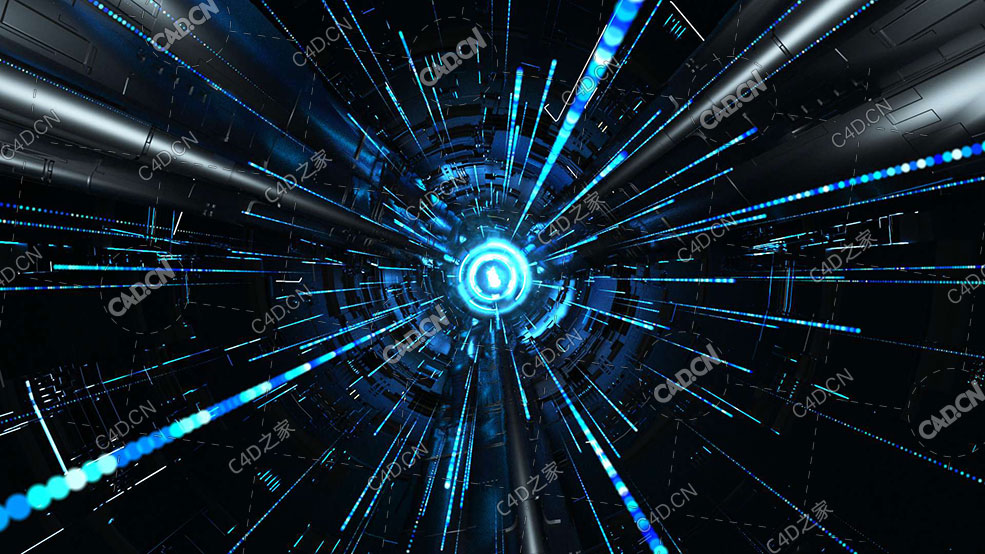 C4D数字增长变化Octane渲染器科幻置换隧道线条穿梭工程