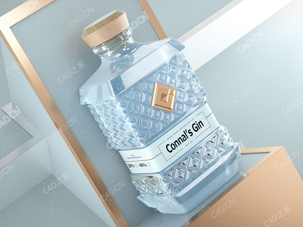 菱形凹凸酒瓶C4D OCTANE模型 - C4D之家 - gin-合成.jpg