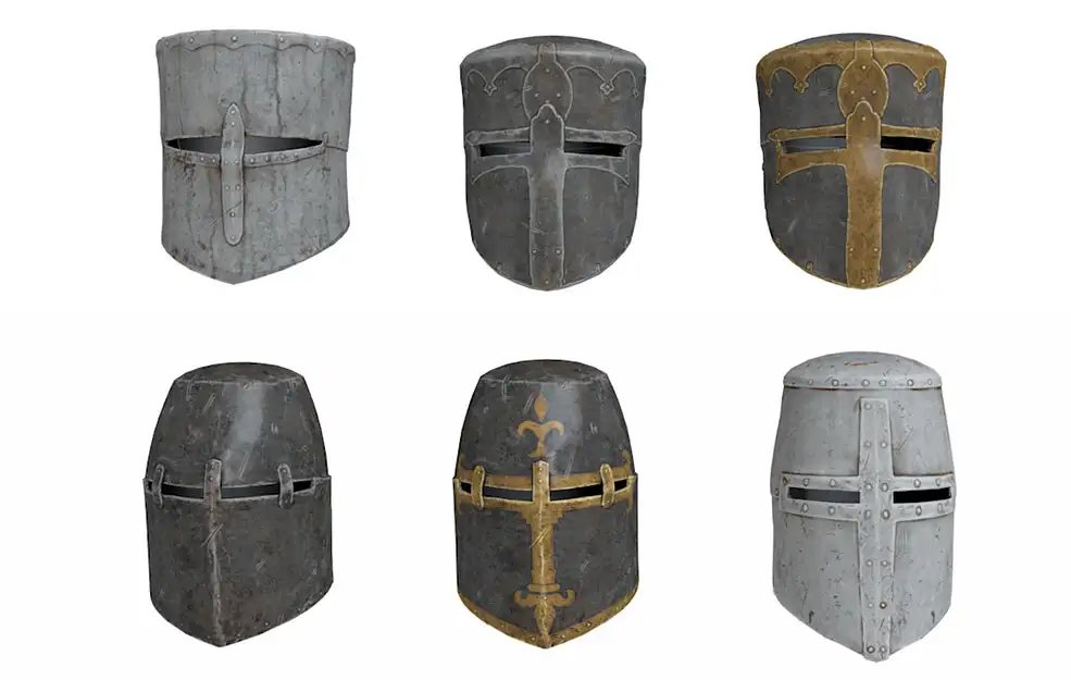 6种中世纪十字军队头盔Helmets packed
