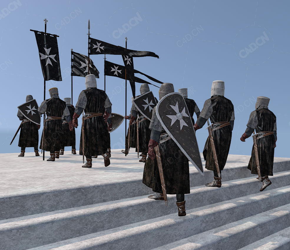 中世纪十字军队黑衣骑士士兵Knights
