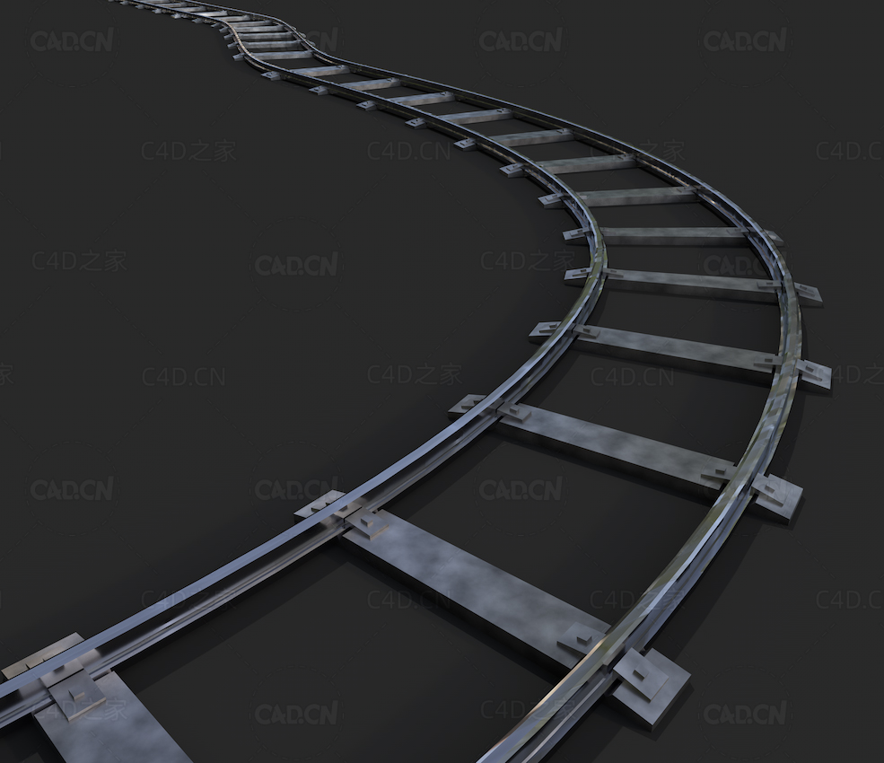 弯曲的火车铁轨C4D模型railway rails