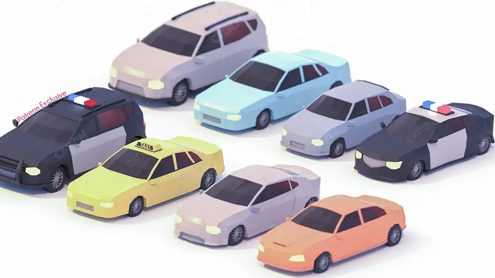 7辆低面多边形汽车模型Realistic Car Pack