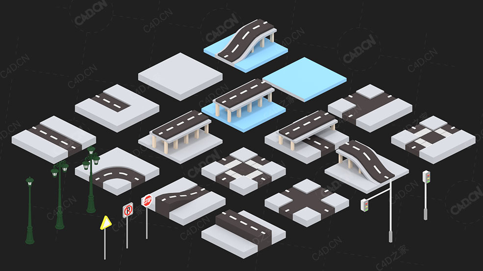 低面多边形街道公路模型Street Pack - C4D之家 - Preview.jpg