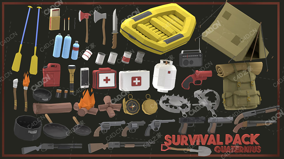 低面多边形野外生存工具包模型Survival Pack - C4D之家 - Preview.jpg