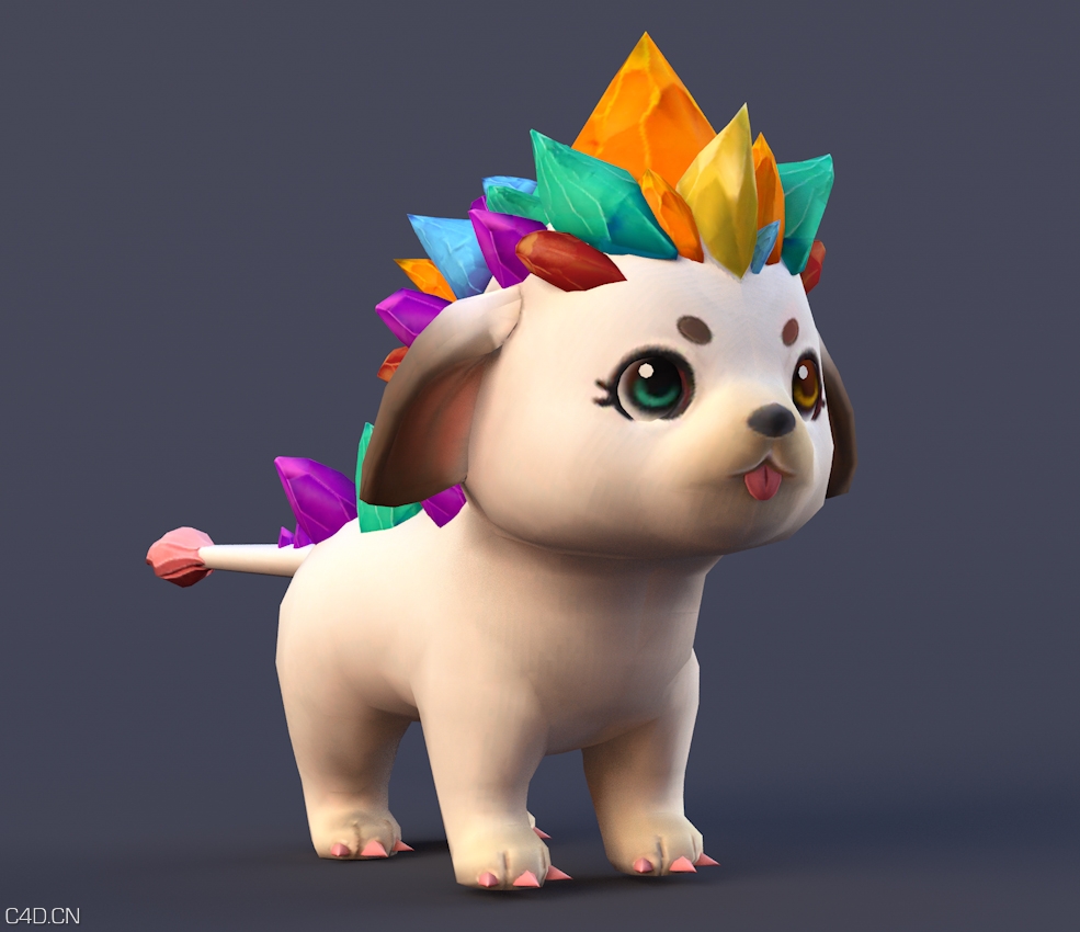 身上长满七彩水晶石的小狗卡通角色模型Geo_v1.0