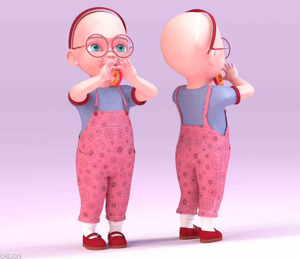 穿粉色背带裤的娃娃卡通孩子模型cutie doll - C4D之家 - C4D.jpg