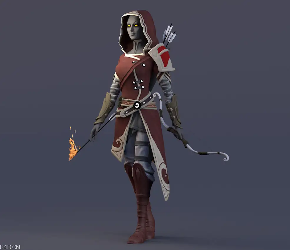 中世纪战士弓箭手卡通人物角色模型Drow Archer