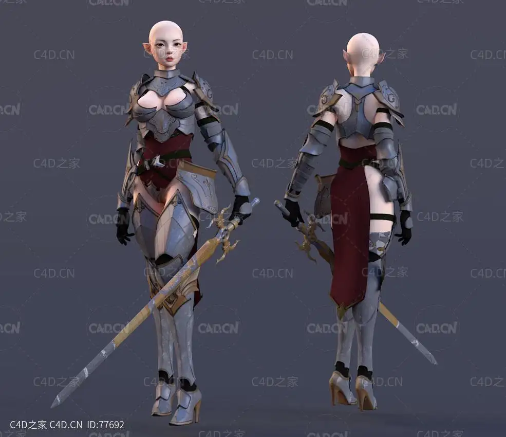 穿铠甲战衣的光头骑士女孩模型Knight Girl