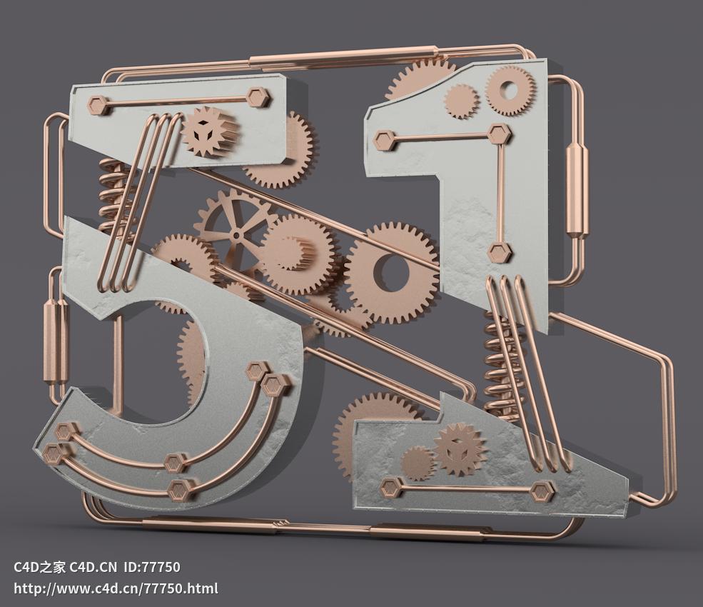 五一劳动节机械文字5.1金属字模型 - C4D之家 - C4D.png
