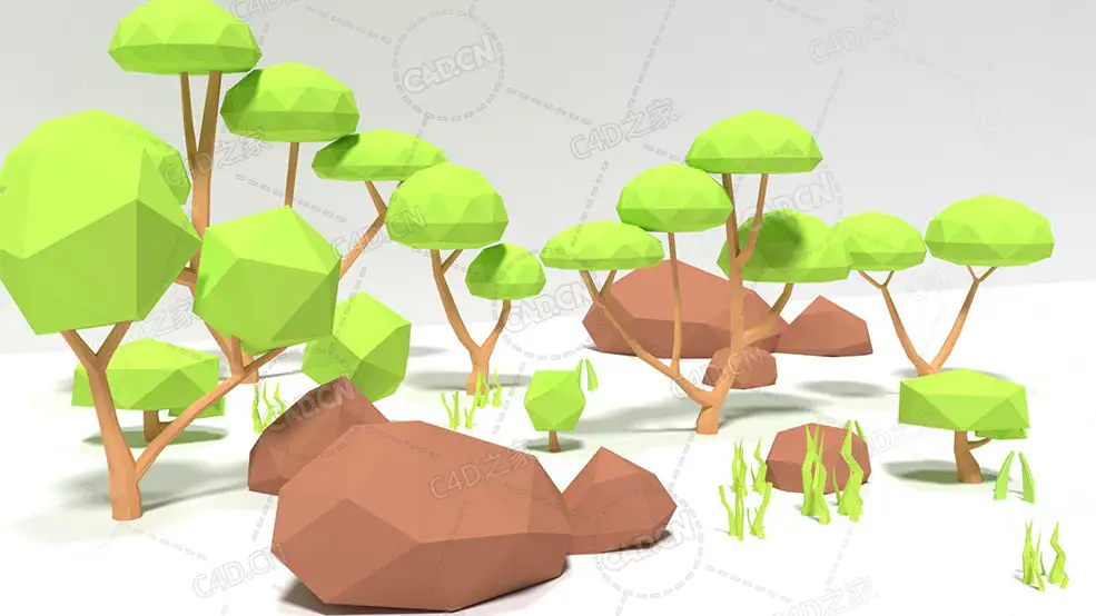 13个低面多边形树木绿草石头模型包Simple Nature Pack