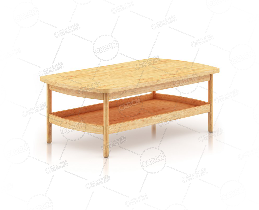木制咖啡桌两层木桌矮桌实木桌子茶桌C4D模型Wooden Coffee Table - C4D之家 - 03.png