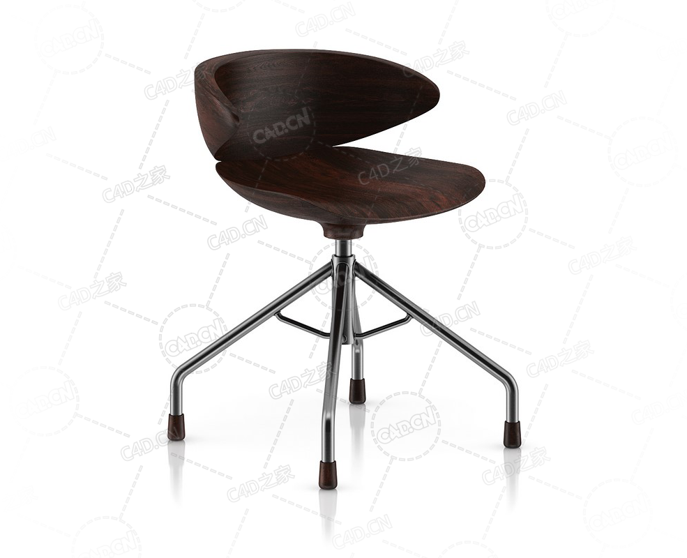 木制转椅现代椅子餐椅办公椅单人椅C4D模型Wooden Swivel Chair - C4D之家 - 05.png