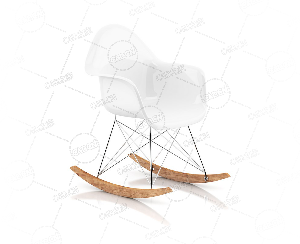 白色摇椅单人椅休闲椅子C4D模型White Rocking Chair - C4D之家 - 08.png