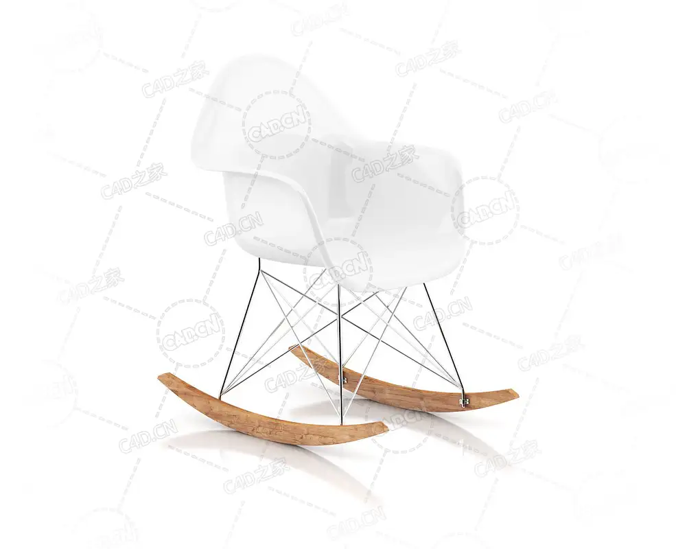 白色摇椅单人椅休闲椅子C4D模型White Rocking Chair - C4D之家 - 08.png