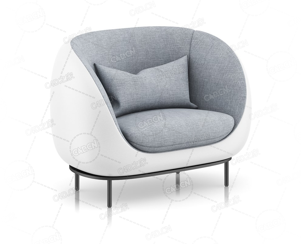 带靠枕的灰色扶手椅沙发椅布艺沙发单人沙发休闲椅子C4D模型Grey Armchair with Pillow - C4D之家 - 11.png