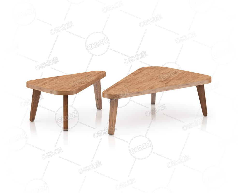 两张三角形咖啡桌实木矮桌子三角木桌C4D模型Two Triangle Coffee Tables - C4D之家 - 10.png