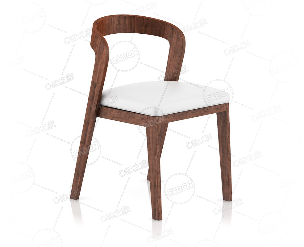单人木椅实木椅子靠背椅休闲椅餐椅带座垫椅子C4D模型Wooden Chair with Pillow 3 - C4D之家 - 13.png