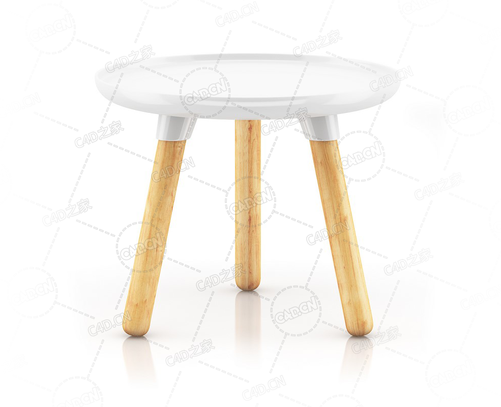 小型圆咖啡桌儿童桌三条腿桌子矮桌木腿桌子C4D模型Small Round Coffeetable - C4D之家 - 14.png