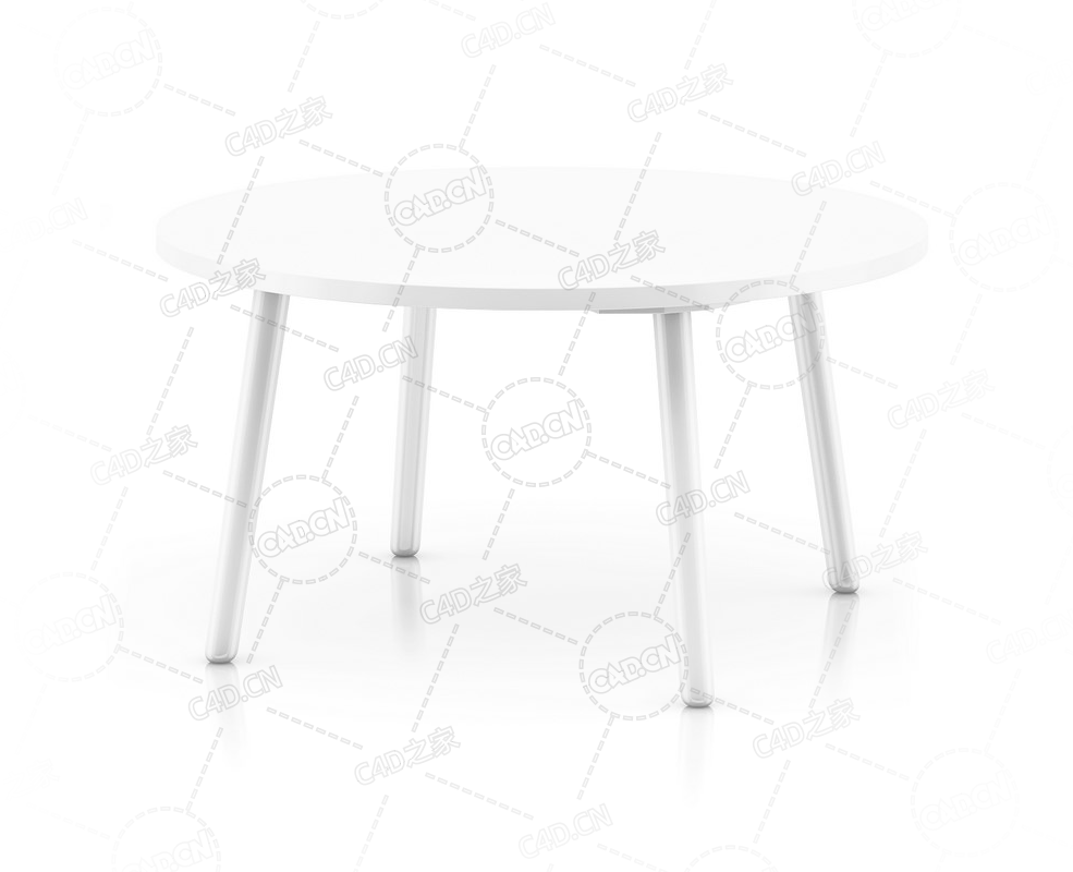 白色圆形会议桌洽谈桌子接待茶桌矮桌现代家具C4D模型White Round Table - C4D之家 - 20.png