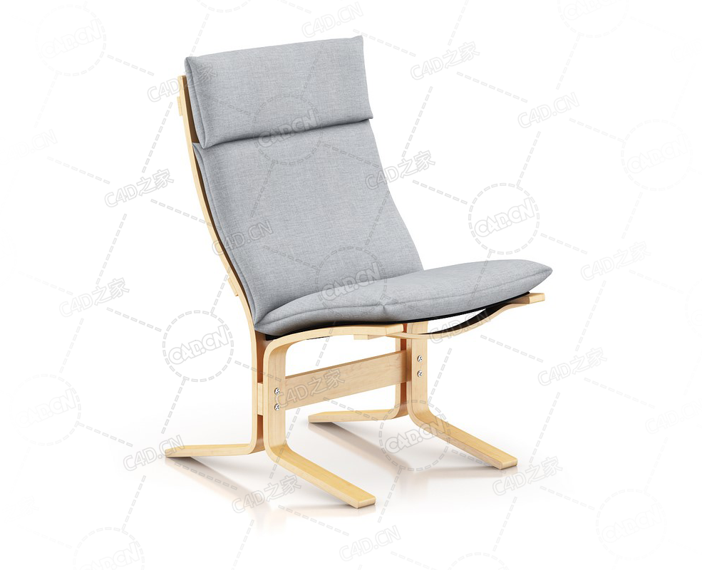 木制躺椅实木布艺椅子单人椅子书房阳台休闲椅子C4D模型Wooden Lounge Chair - C4D之家 - 16.png