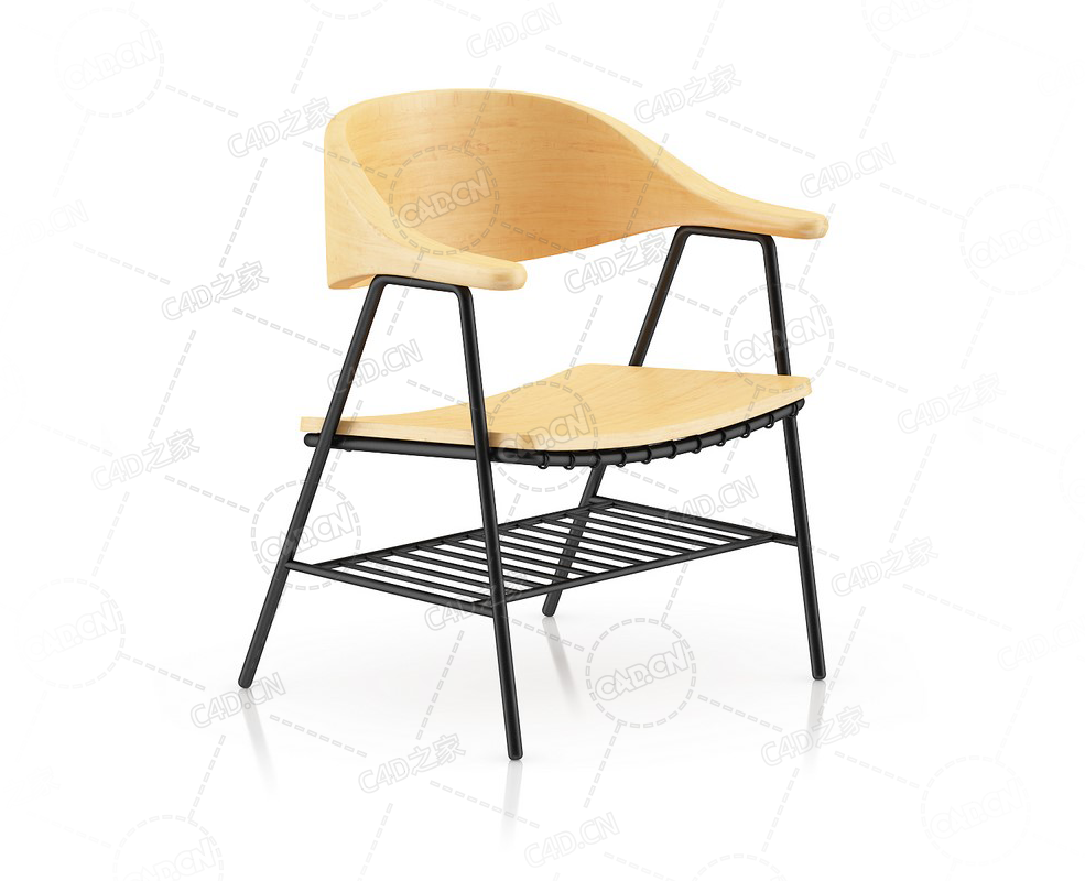 现代椅子铁艺实木单人椅餐椅C4D模型Wood and Metal Chair 1 - C4D之家 - 17.png