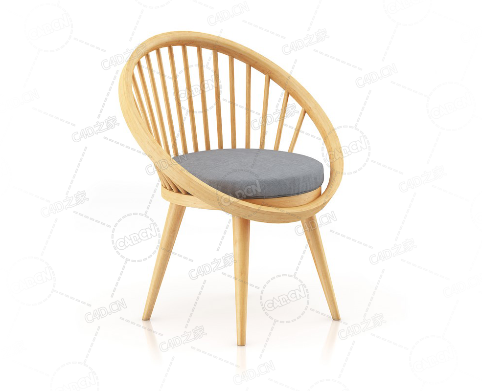 木制椅子圈椅实木椅带座垫木椅单人椅休闲椅C4D模型Wooden Chair wit Pillow 4 - C4D之家 - 19.png