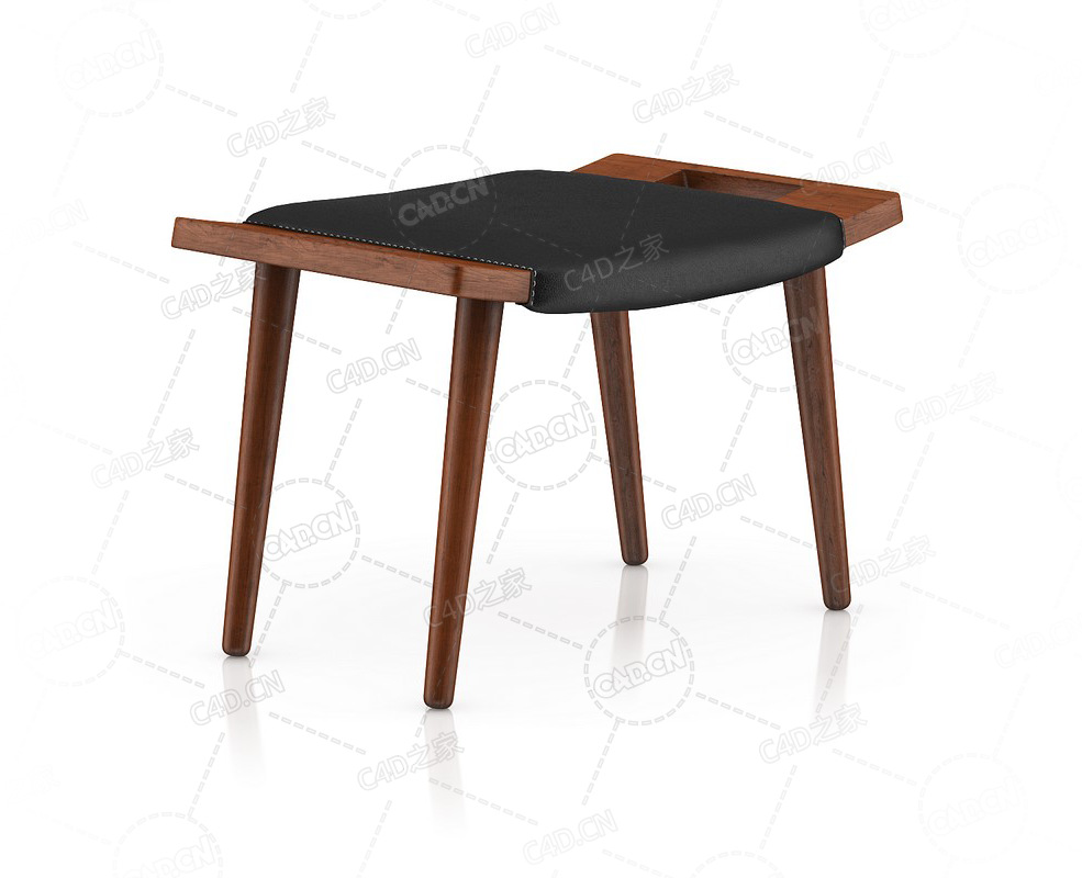 木制皮革凳子休闲凳实木弧形凳现代家具C4D模型Wood and Leather Stool - C4D之家 - 25.png