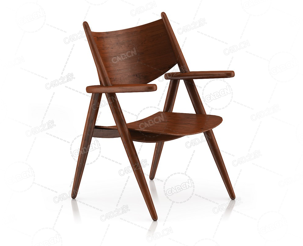 木椅单人椅书房休闲椅实木椅现代靠背扶手椅C4D模型Wooden Chair 2 - C4D之家 - 24.png