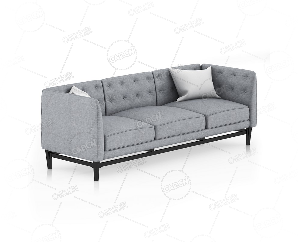 带靠枕的三人灰色沙发布艺沙发客厅沙发C4D模型Grey Sofa with Pillows 2 - C4D之家 - 23.png