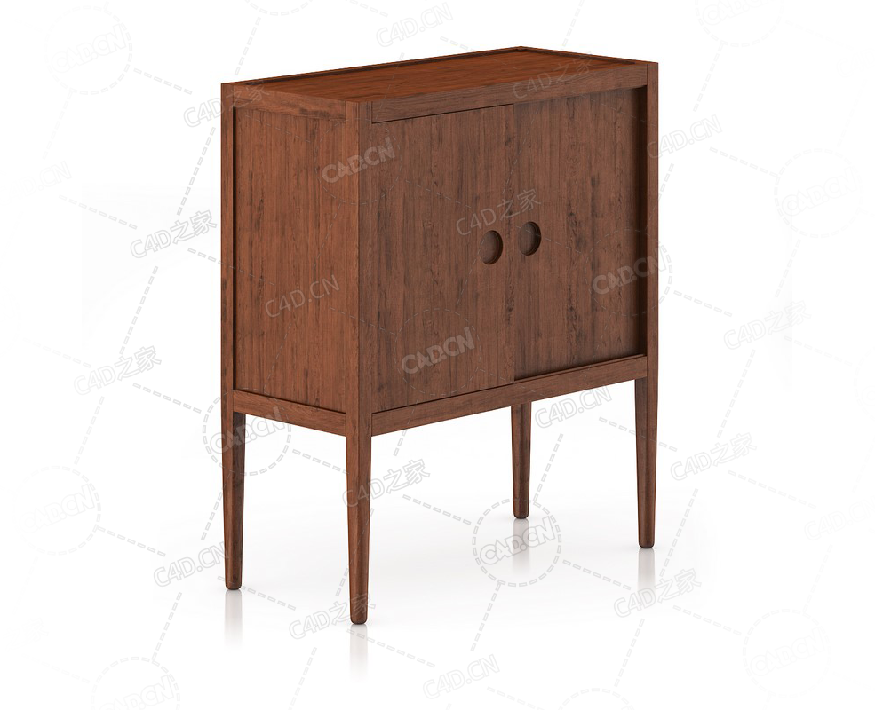 木制橱柜边柜实木柜子C4D模型Wooden Cabinet - C4D之家 - 26.png