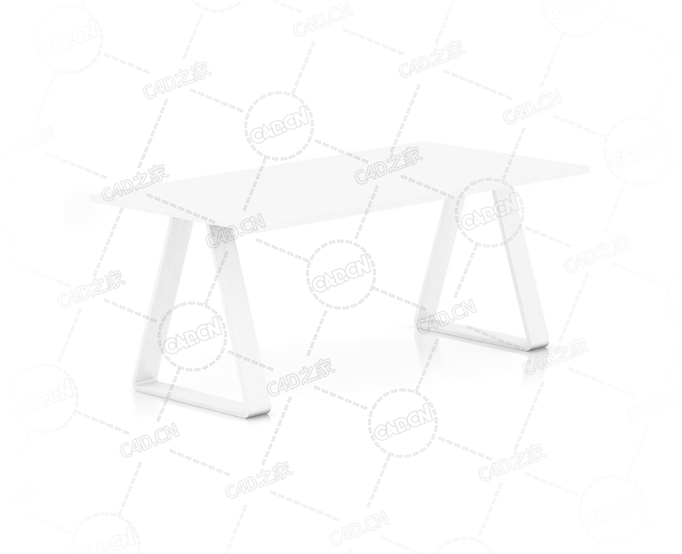 白色木桌客厅茶桌简约家具现代桌子长方形桌子C4D模型White Wooden Table - C4D之家 - 29.png
