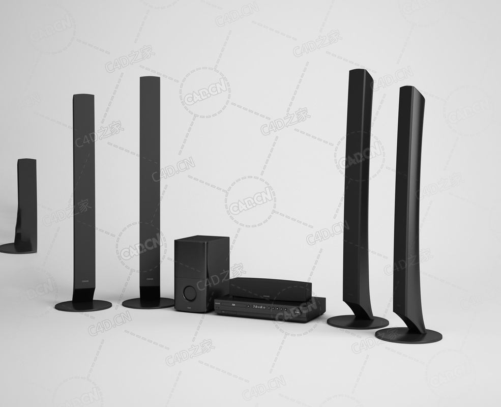 家庭影院DVD播放器音响音箱卡拉OK系统CD音乐系统设备 Home theater sound C4D模型下载 - C4D之家 - 08.jpg