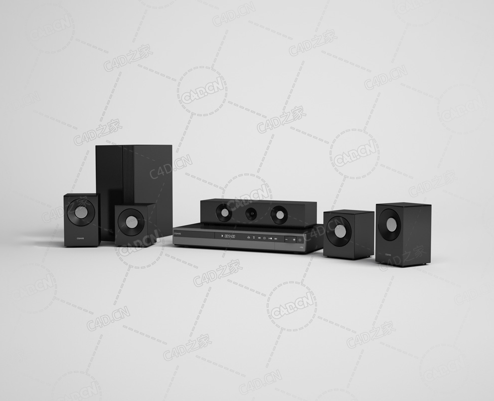 家庭影院DVD播放机音箱高低音炮设备 Home theater sound C4D模型下载 - C4D之家 - 06.jpg