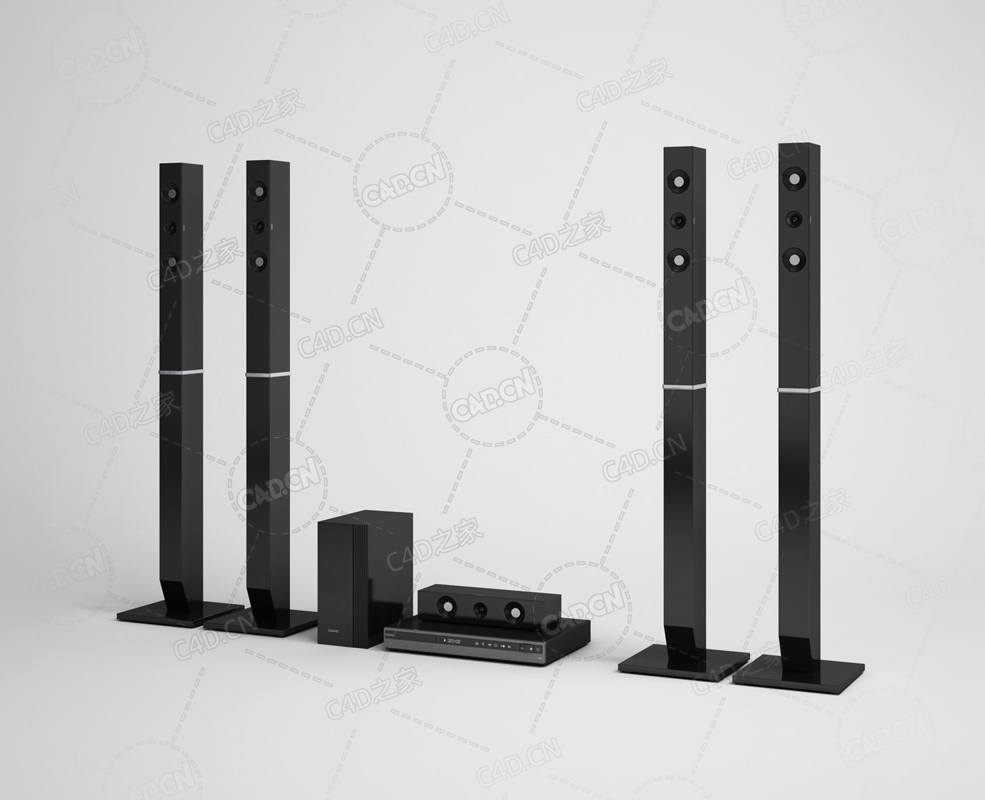 家庭影院音响音箱卡拉OK系统CD音乐系统DVD播放器设备 Home theater sound C4D模型下载 - C4D之家 - 07.jpg