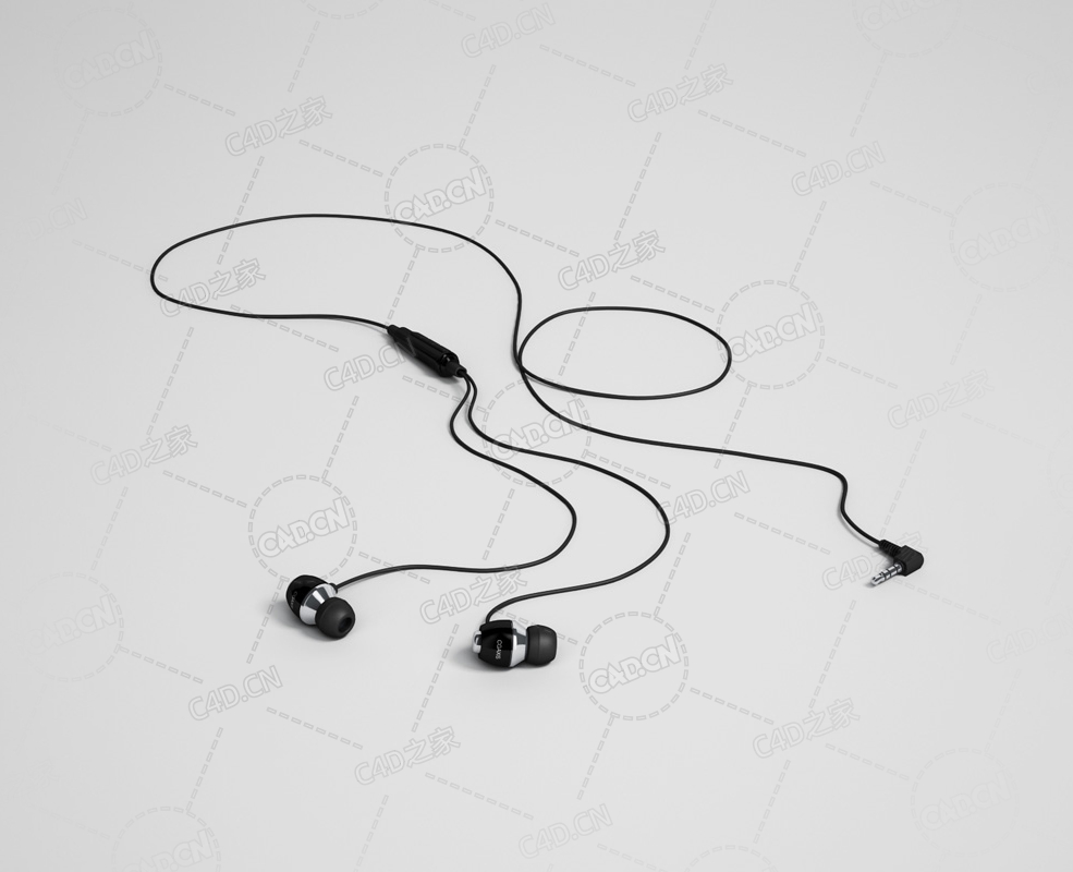 黑色入耳式有线耳机耳麦 headset C4D模型下载 - C4D之家 - 32.jpg