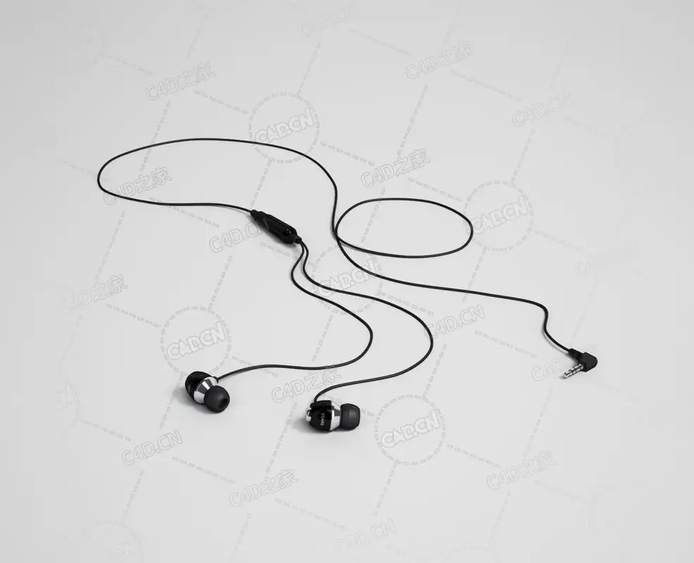 黑色入耳式有线耳机耳麦 headset C4D模型下载 - C4D之家 - 32.jpg
