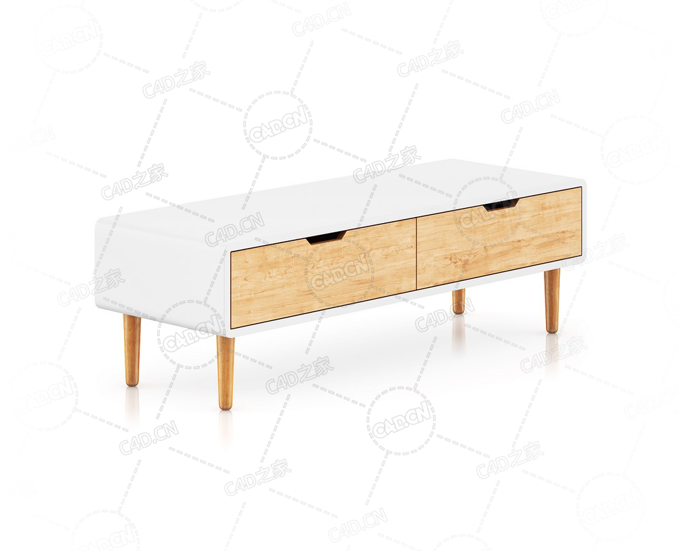 木质橱柜电视柜边柜现代简约家具柜子C4D模型White and Wood Cabinet - C4D之家 - 32.png