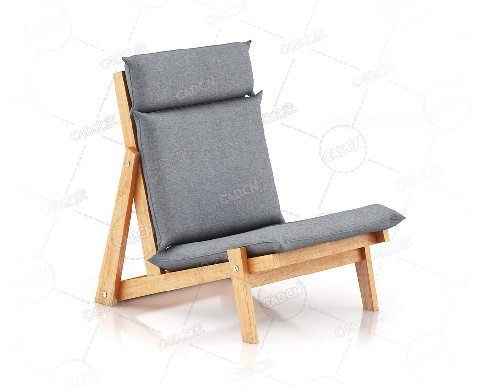 灰色实木布艺躺椅书房阳台椅子休闲躺椅C4D模型Grey Lounge Chair - C4D之家 - 31.png
