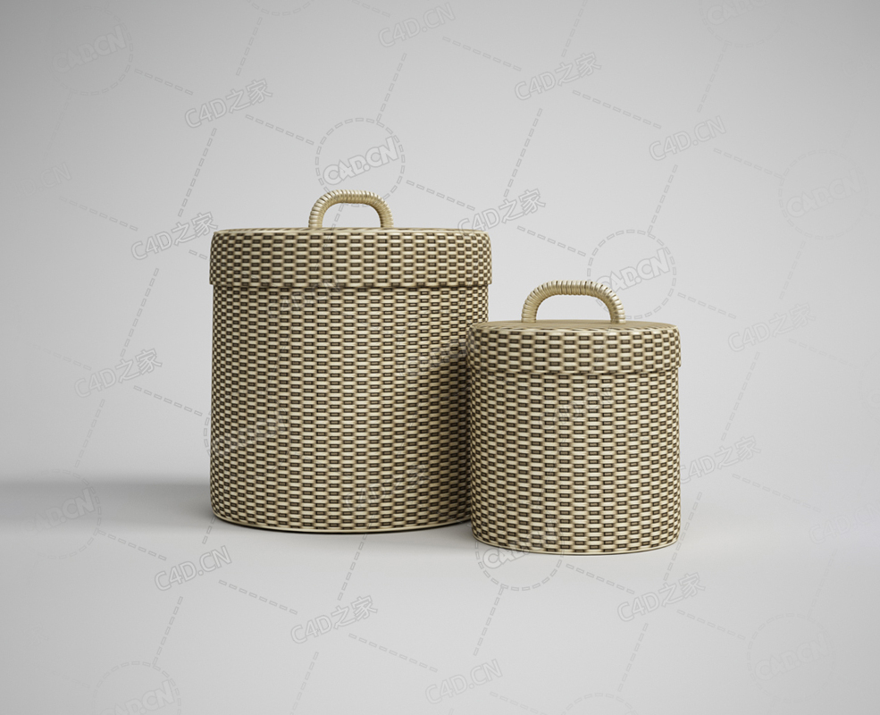 藤编收纳篮子带把头盖的衣物筐袜子收纳盒C4D模型 - C4D之家 - 23.jpg