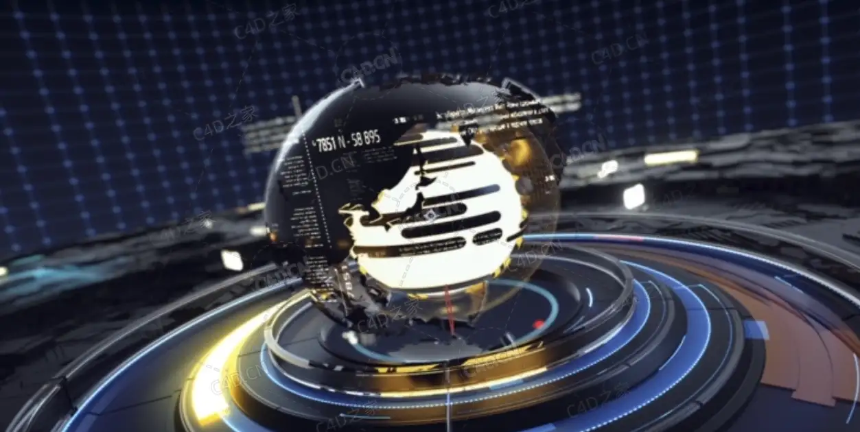 C4D+AE+OCTANE制作电视新闻频道栏目包装片头HUD光线科技地球动画视频教程Cinema 4D Workshop How to create a 3D News Opener