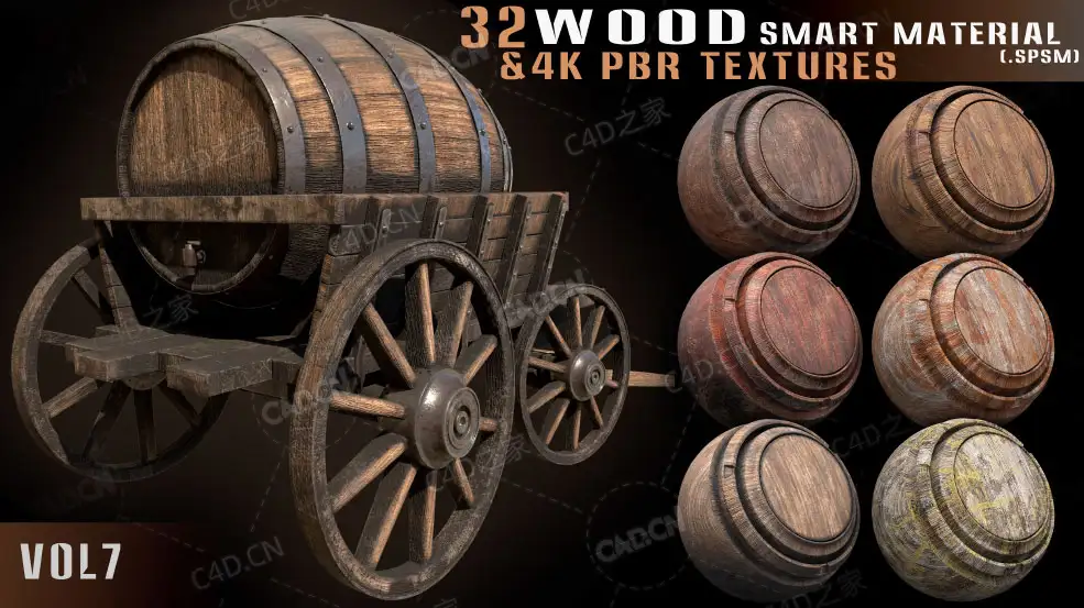 32幅木纹材质纹理贴图素材32 wood smart material + 4k PBR textures（.spsm/jpg） - C4D之家 - 32-wood-smart-materials_vol7-(posters)-1.jpg