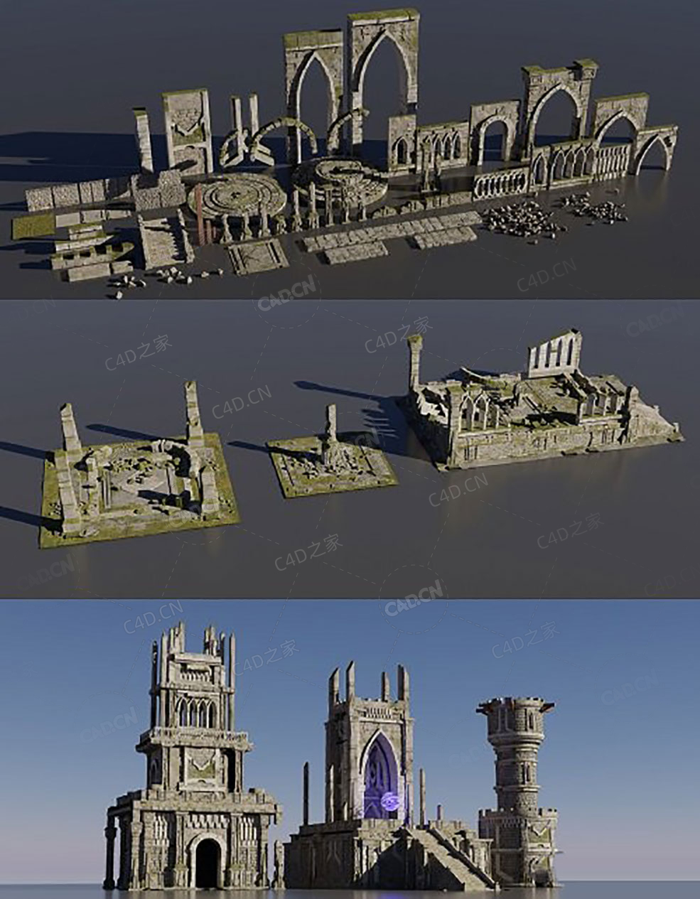 欧洲中世纪幻想遗址破损建筑3D模型(Blender格式)ArtStation – Medieval Fantasy Kitbash