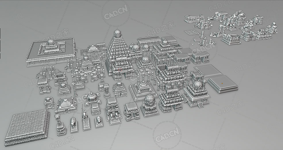 印度寺庙建筑模型(FBX+Blender格式)ArtStation – Indian Temple – Kitbash Set