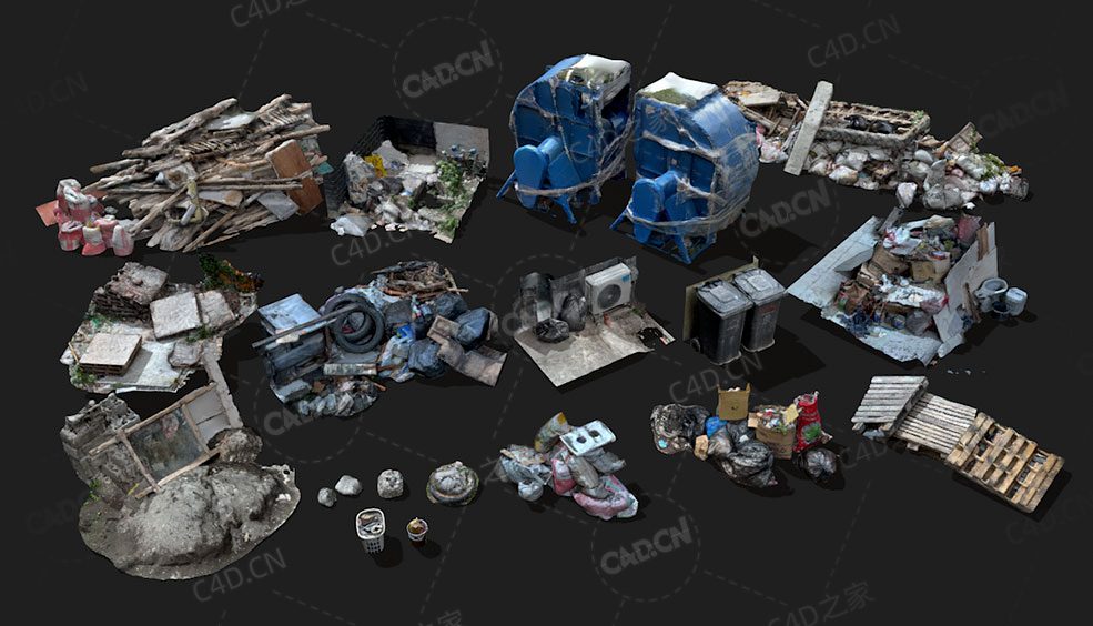 建筑垃圾堆模型Trash Pack V-01木棍汽车轮胎木板空调垃圾筒