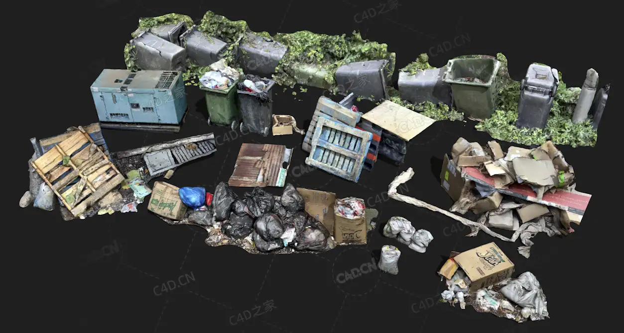 垃圾堆垃圾场模型Trash Pack V-03垃圾袋垃圾筒纸箱生活垃圾木板铁皮水泥袋
